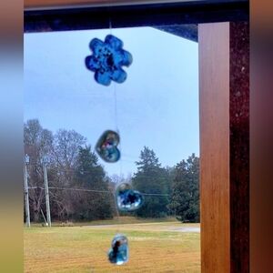 Blue Flower And Hearts Resin Suncatcher.